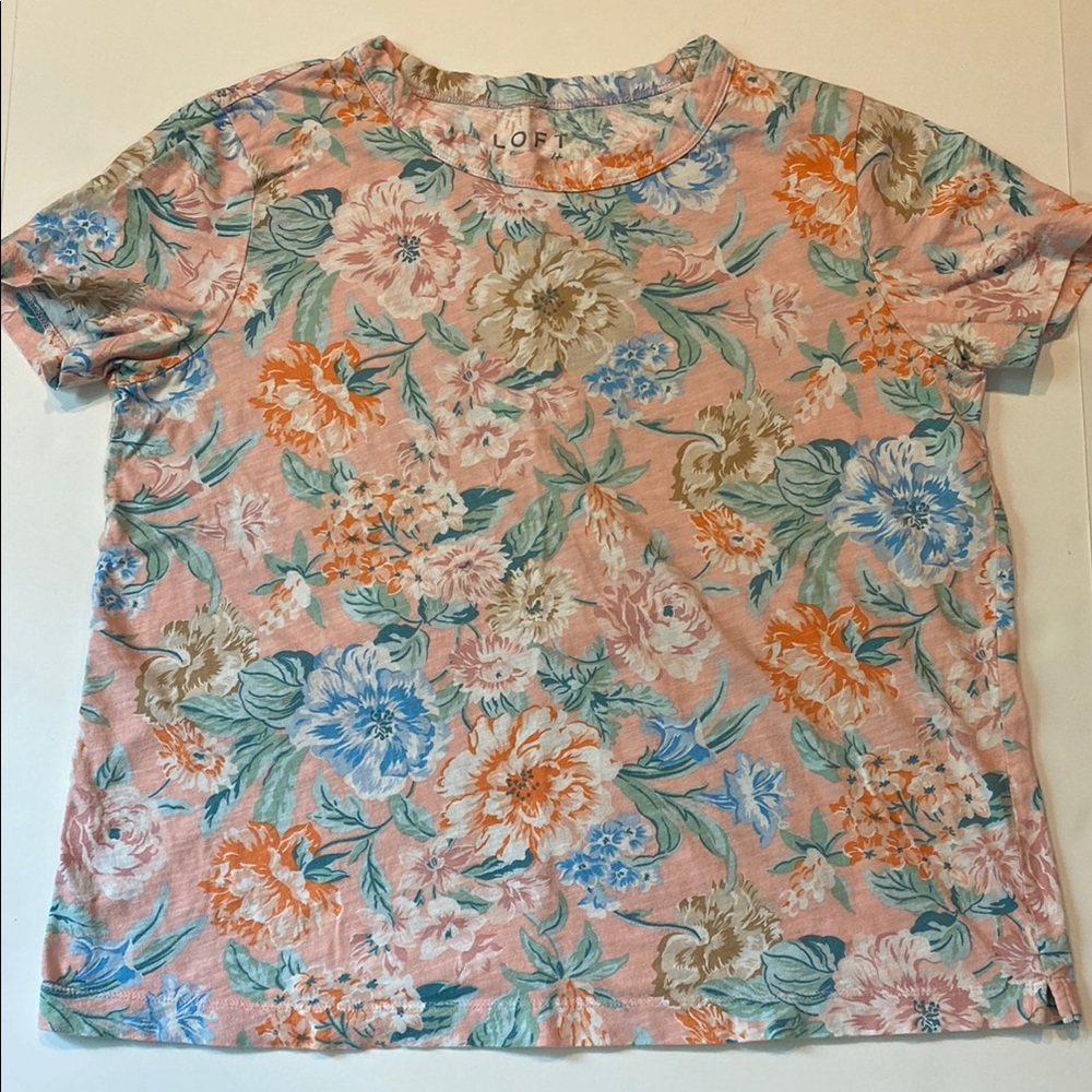 Loft SZ Medium Vintage Soft Floral Short Sleeve Tee Shirt Top D2